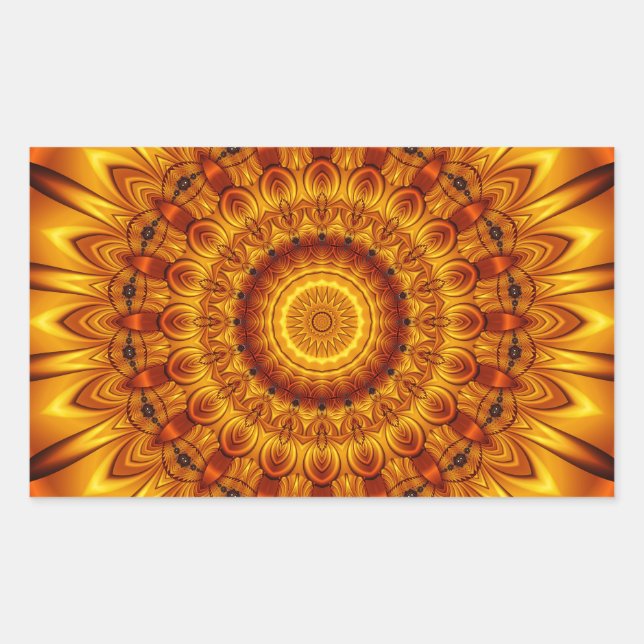 Pegatina Rectangular sol dorado de mandala (Anverso)