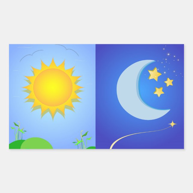 Pegatina Rectangular Sol y luna (Anverso)
