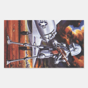 Pegatina Rectangular Soldados Robots Militares de Ciencia Ficción Vinta