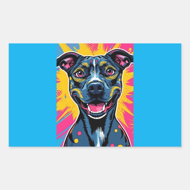 Pegatina Rectangular Sonrisa de arte pop - El poder de un perro feliz (Anverso)