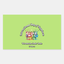 Pegatina Rectangular Sonrisas Mundiales Unas. Día de la Felicidad.