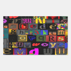 Pegatina Rectangular Sopa de alfabeto, diseño de letras de mosaico, col