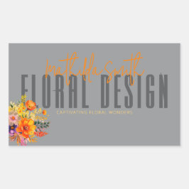 Pegatina Rectangular Sophisticated Floral Design Gray Orange Flowers