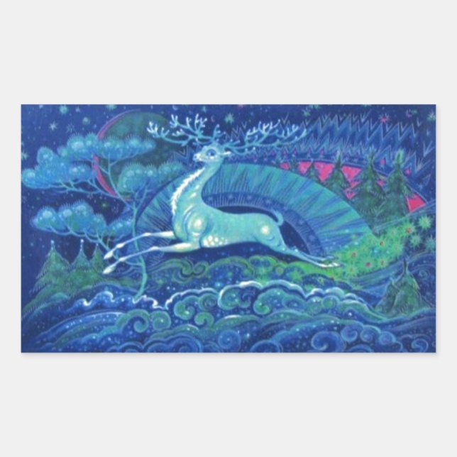 Pegatina Rectangular Sorprendente reno de Navidades azules rusos (Anverso)