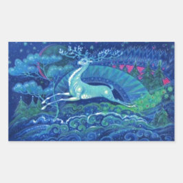 Pegatina Rectangular Sorprendente reno de Navidades azules rusos