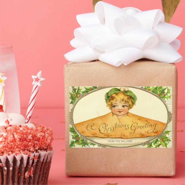 Pegatina Rectangular Sorpresa de chicas de época en la torta de Navidad (Fiesta)