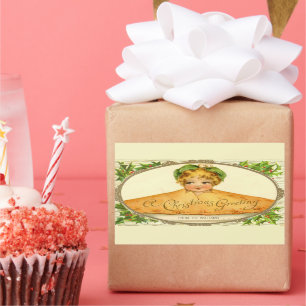 Pegatina Rectangular Sorpresa de chicas de época en la torta de Navidad