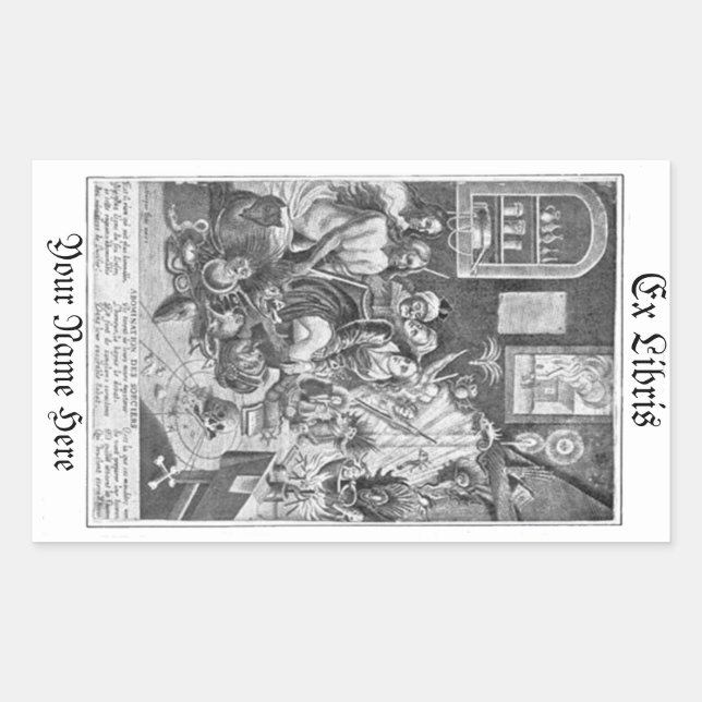 Pegatina Rectangular Sorpresa de leña de época Ex Libris Bookplate (Anverso)