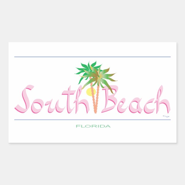 Pegatina Rectangular South Beach, FL (Anverso)