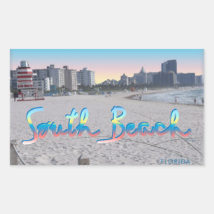 Pegatina Rectangular South Beach, FL City View