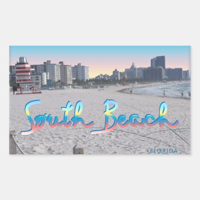 Pegatina Rectangular South Beach, FL City View (Anverso)