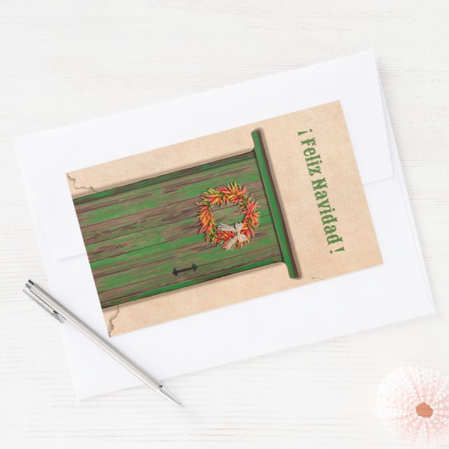 Pegatina Rectangular Southwest Chile Wreath Holiday Feliz Navidad (Sobre)