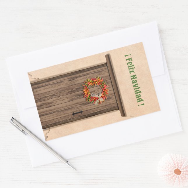Pegatina Rectangular Southwest Chile Wreath Holiday Feliz Navidad (Sobre)