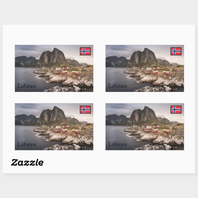 Pegatina Rectangular Souvenir de Lofoten Fishing Village (Hoja)