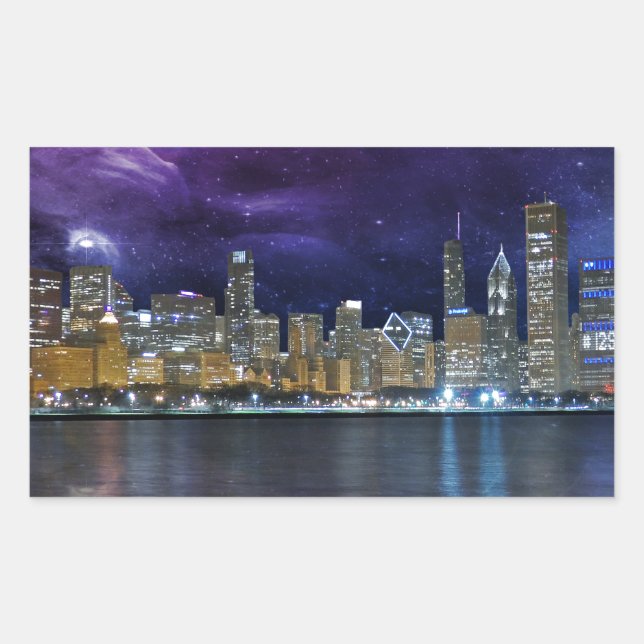 Pegatina Rectangular Spacey Chicago Skyline (Anverso)