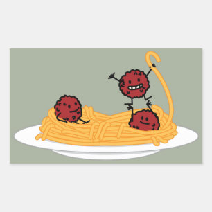 Pegatina Rectangular Spaghetti y albóndigas pasta fideos comida italian