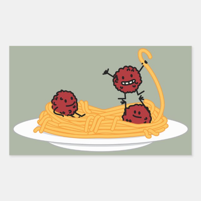 Pegatina Rectangular Spaghetti y albóndigas pasta fideos comida italian (Anverso)