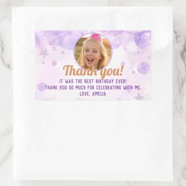 Pegatina Rectangular Sparkly Purple Photo Girls Birthday Party (Bolso)