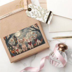 Pegatina Rectangular Sphynx Cat Halloween Spooky