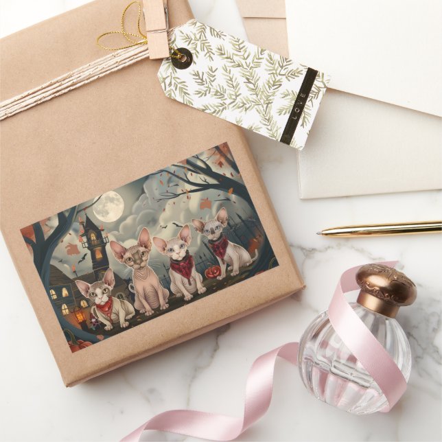 Pegatina Rectangular Sphynx Cat Halloween Spooky (Regalar)