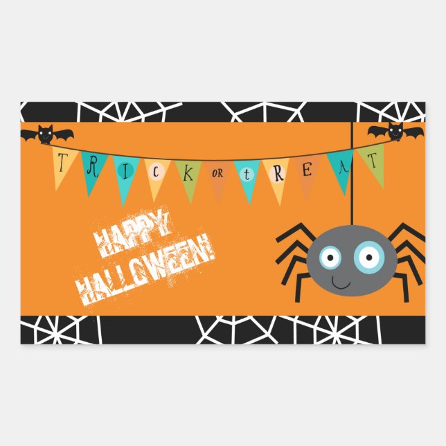 Pegatina Rectangular Spider Halloween Kids (Anverso)