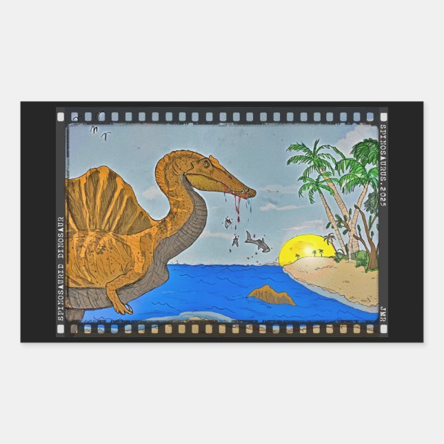 Pegatina Rectangular Spinosaurus Film Reel Dinosaur Sticker (Anverso)