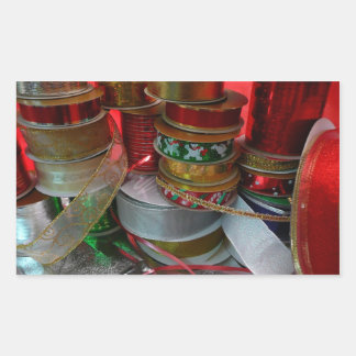 Pegatina Rectangular Spool de Navidades Cinta vacaciones Rojo y Oro