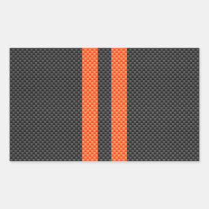 Pegatina Rectangular Sporty Vibrant Naranja Stripes Carbon Fiber Style