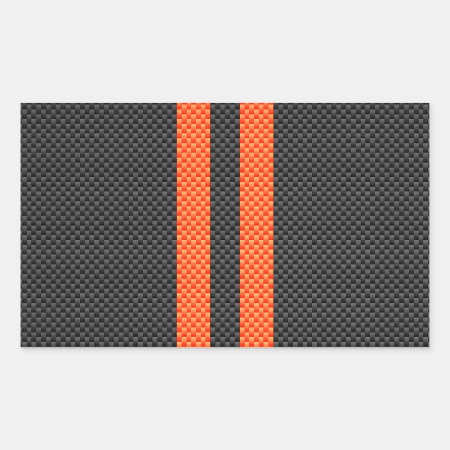 Pegatina Rectangular Sporty Vibrant Naranja Stripes Carbon Fiber Style (Anverso)