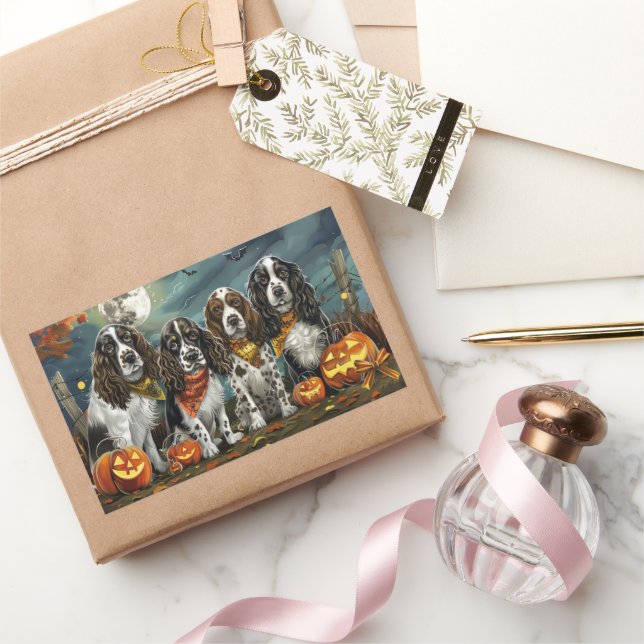 Pegatina Rectangular Springer Spaniel Halloween Espeluznante (Regalar)