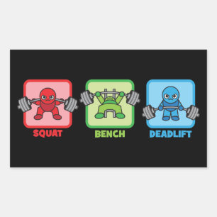 Pegatina Rectangular Squat, Bench Press, Deadlift - Kawaii Powerlifter
