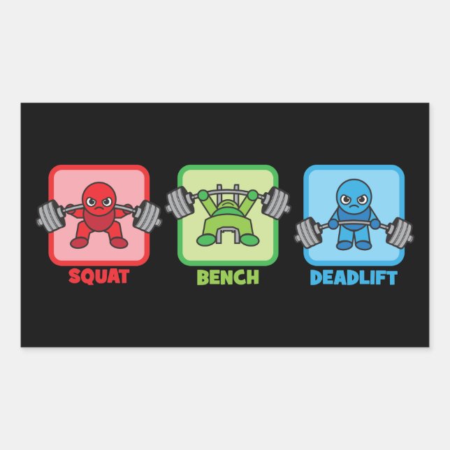 Pegatina Rectangular Squat, Bench Press, Deadlift - Kawaii Powerlifter (Anverso)