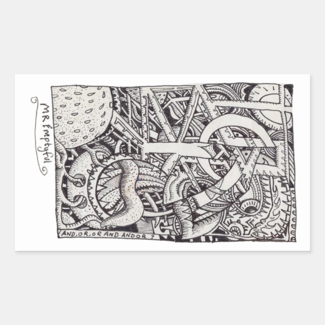 Pegatina Rectangular Sr. Emptyful, Dibujo de tinta (Anverso)
