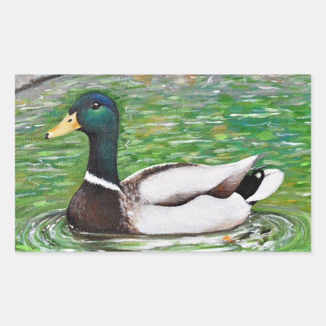 Pegatina Rectangular Sr. Mallard Duck Painting (Anverso)