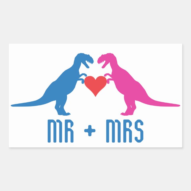 Pegatina Rectangular Sr.+Sra. - Amo Dinosaurios (Anverso)