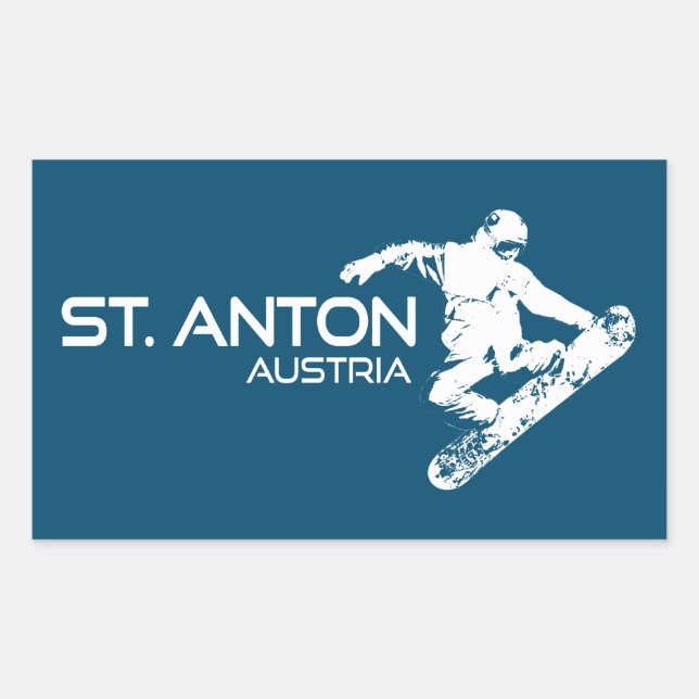 Pegatina Rectangular St. Anton Austria Snowboard (Anverso)