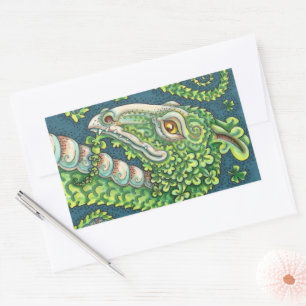 PEGATINA RECTANGULAR ST. DRAGÓN VERDE DE SHAMROCK DE PATRICK, FANTASÍA