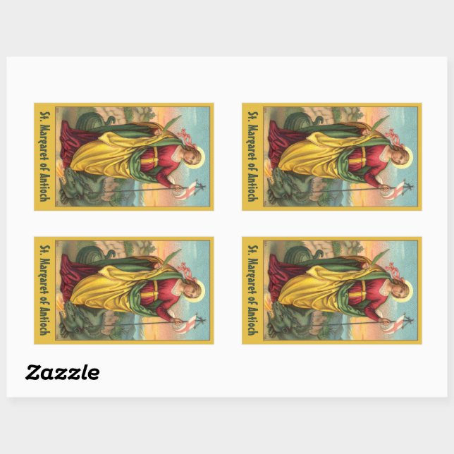 Pegatina Rectangular St. Margaret con un cartel de dragón y resurrecció (Hoja)