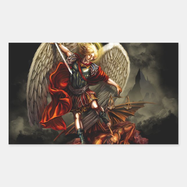 Pegatina Rectangular St. Michael el Archangel (Anverso)
