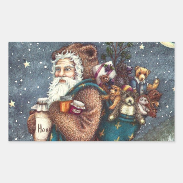 PEGATINA RECTANGULAR ST. NICK EN TEDDY BEAR SUIT, NAVIDADES TEDDIES (Anverso)