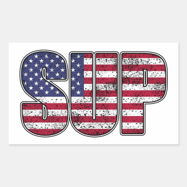 Pegatina Rectangular Standup Paddling SUP Bandera Americana (Anverso)