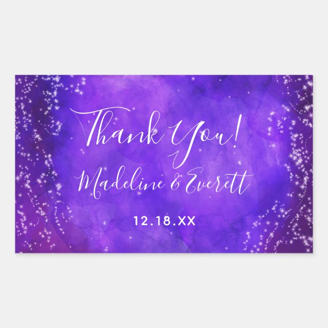 Pegatina Rectangular Starry Night Galaxy Watercolor Boda Gracias (Anverso)