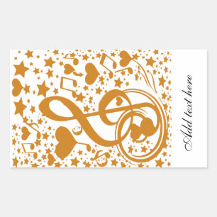 Pegatina Rectangular Stars, Hears and The Music Notes, Gold_