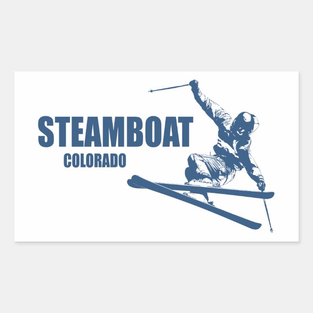 Pegatina Rectangular Steamboat Springs Colorado Skier (Anverso)