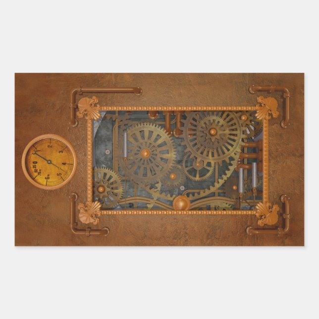 Pegatina Rectangular Steampunk (Anverso)