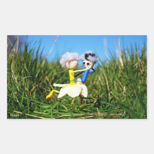 Pegatina Rectangular Stijldansende Fubby's in Narcissen jurk. (Anverso)