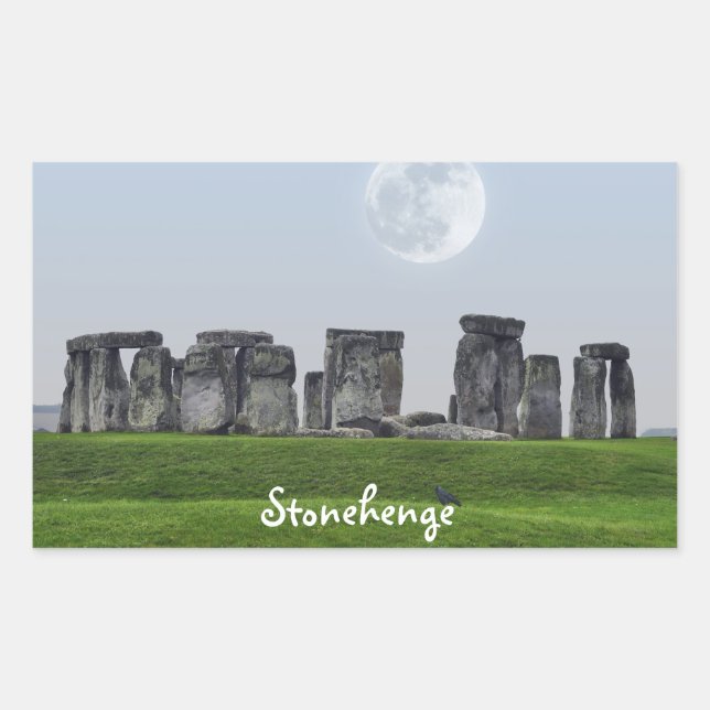 Pegatina Rectangular Stonehenge y Moon Salisbury, Inglaterra (Anverso)