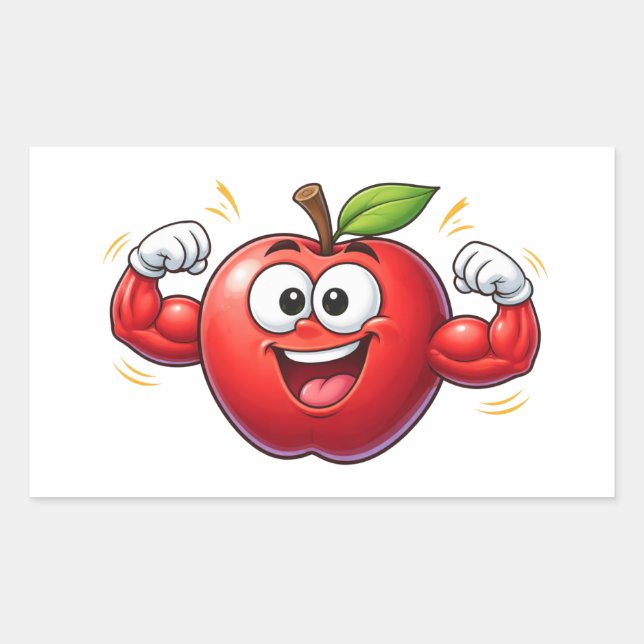 Pegatina Rectangular Strong Cartoon Apple Flexing Muscles Sticker (Anverso)
