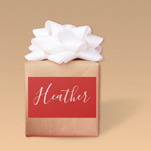 Pegatina Rectangular Su escritura blanca personalizada en rojo