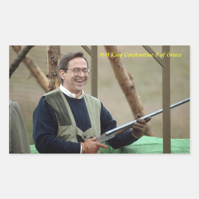 Pegatina Rectangular Su Majestad el Rey Constantino II de Grecia (Anverso)